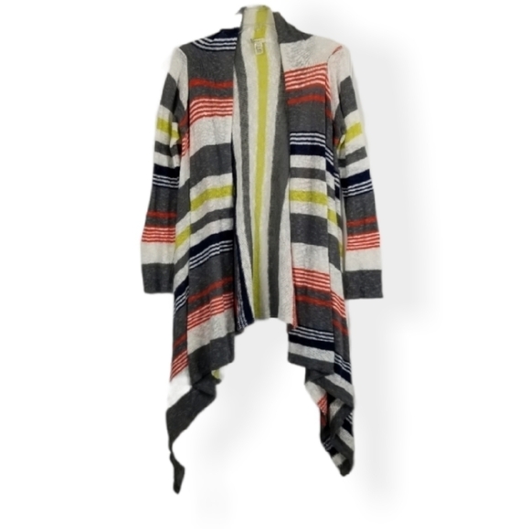 Project Linen Blend Neon Neutral Stripe Waterfall Open Front Cardigan Size Small - Picture 8 of 8